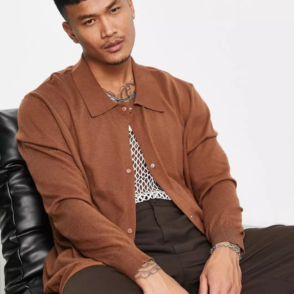 Bando knitted revere collar boxy fit knitted shirt XS Tan never worn